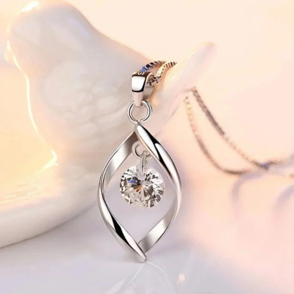925 Sterling Silver Crystal Water Drop Necklace - Picture 2 of 6